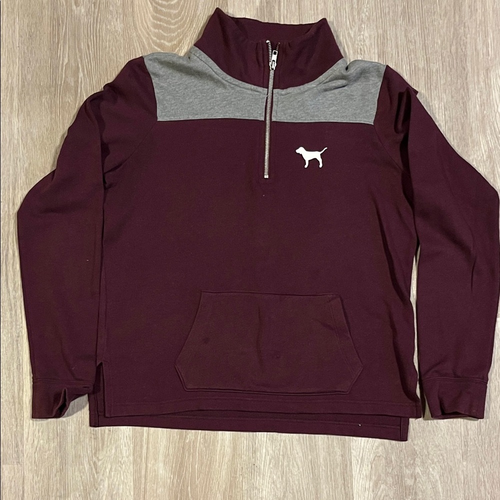 Victoria's Secret Burgundy and Gray Quarter-Zip Sweatshirt - Picture 1 of 6